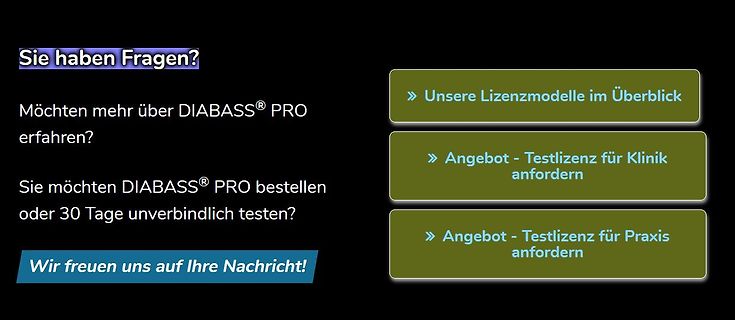 Kontaktbereich einer Webseite für DIABASS PRO