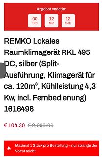Online-Angebot für ein REMKO Klimagerät