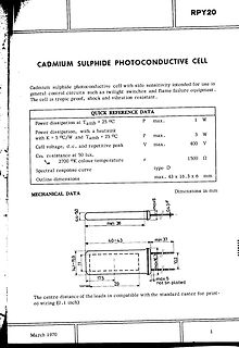 Datenblatt einer Cadmium-Sulphid-Fotozelle