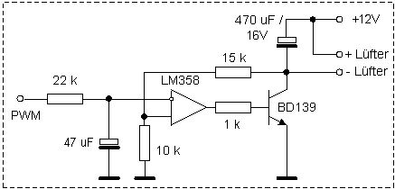 Schaltplan einer Lüftersteuerung mit PWM und LM358
