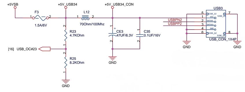 Schaltplan einer USB-Stromversorgung und USB-Buchse