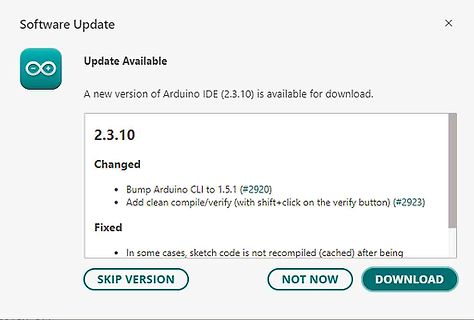 Software Update Meldung für Arduino IDE