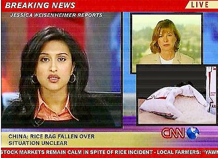 CNN Nachrichtenmeldung über einen Reisbeutel in China