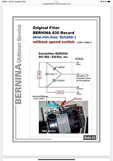 Schaltplan und Foto eines Bernina Entstörfilters