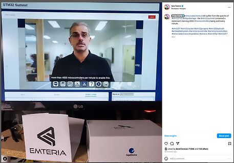 Instagram-Post über STM32-Mikrocontroller-Verfügbarkeit auf einem Monitor