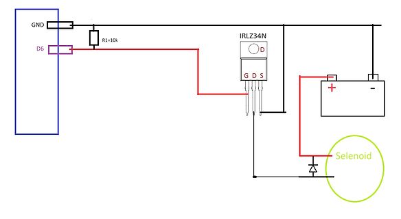Schaltplan mit MOSFET und Magnetventil