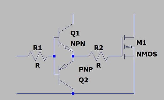 Schaltplan mit NPN, PNP und NMOS Transistor