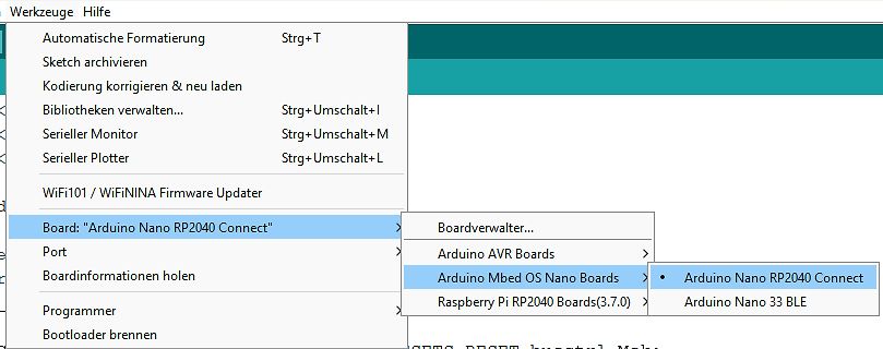 Menüauswahl Board-Einstellungen in der Arduino IDE