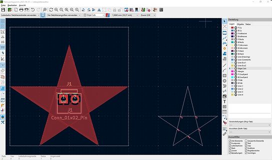 CAD-Ansicht eines Leiterplatten-Layouts in KiCad