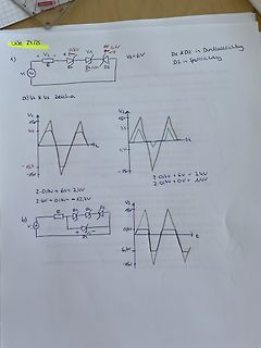 Handgezeichnete Elektronik-Aufgaben mit Schaltplan und Diagrammen