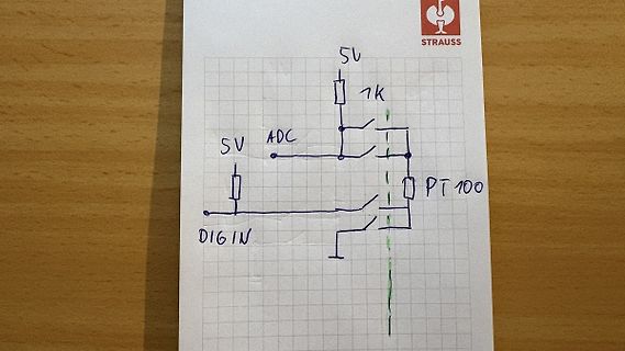 Handgezeichneter Schaltplan mit PT100 Sensor