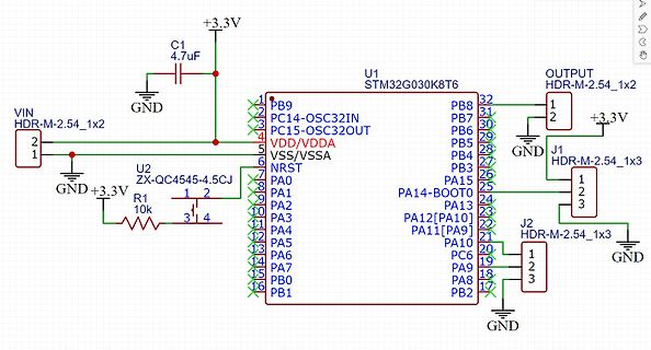 Schaltplan mit STM32G030K8T6 Mikrocontroller