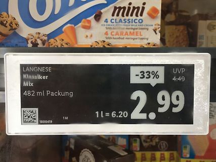 Preisschild für Langnese Eiscreme