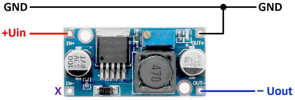 DC-DC Wandler Modul mit Anschlussbeschriftung