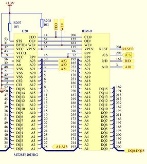 Schaltplan eines Flash-Speichers MT28F640J3RG