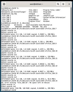 Terminal-Ausgabe eines fehlgeschlagenen dd-Befehls unter Debian
