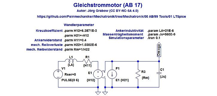 Schaltplan und Parameter eines Gleichstrommotors