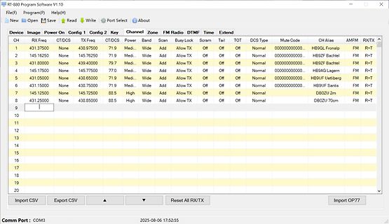 Softwareoberfläche für RT-880 Program Software