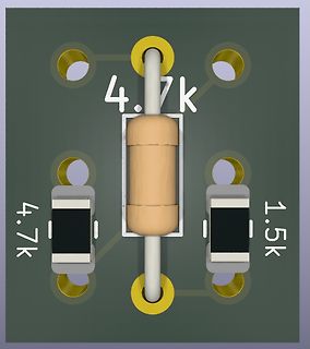 3D-CAD-Ansicht einer Leiterplatte mit Widerständen