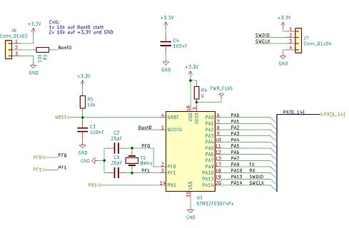 Schaltplan eines STM32F030F4Px Mikrocontrollers