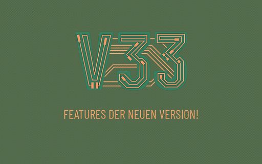 Grafik mit Schriftzug V33 und Text