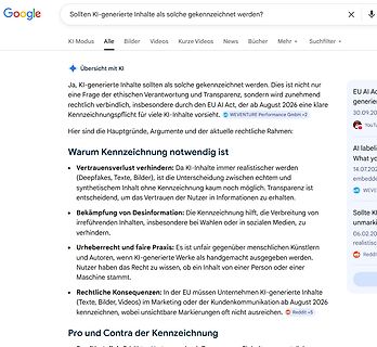 Google Suchergebnisse zu KI-Kennzeichnungspflicht
