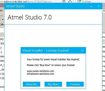Fehlermeldung Atmel Studio Visual Installer Lizenz abgelaufen