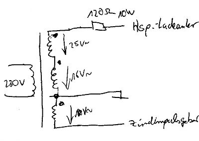 Handgezeichneter Schaltplan eines Transformators