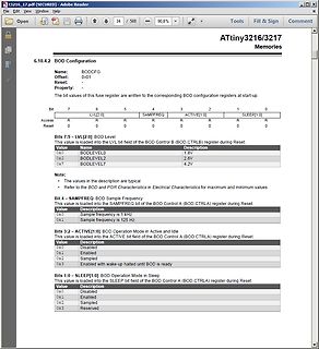 Datenblatt Ausschnitt BOD Konfiguration ATtiny3216/3217