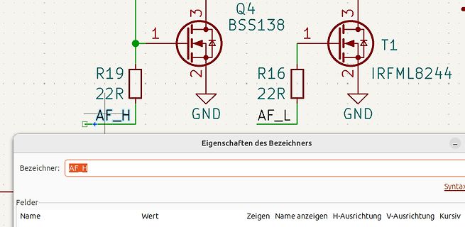 Schaltplanausschnitt mit MOSFETs und Widerständen