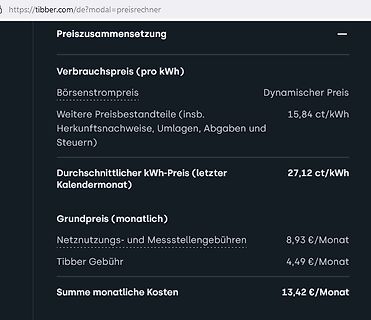 Preisaufstellung eines Stromanbieters
