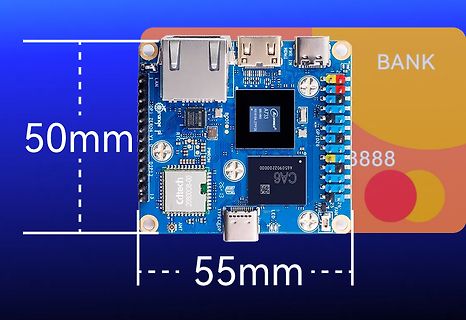 Ein Mikrocontroller-Board mit Maßangaben