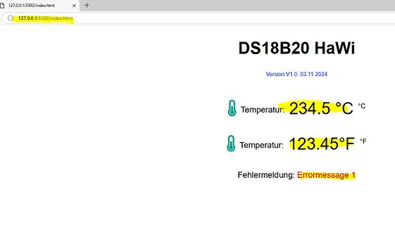 Webseite mit DS18B20 Temperaturmesswerten