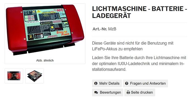 Screenshot eines Online-Verkaufsangebots für ein Ladegerät