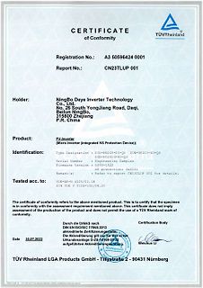 Konformitätsbescheinigung von TÜV Rheinland