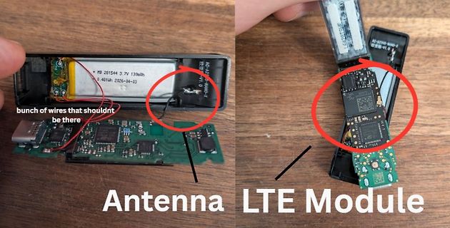 Zerlegtes elektronisches Gerät mit Akku und Leiterplatten
