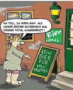 Comic einer Frau vor einem Bierlokal
