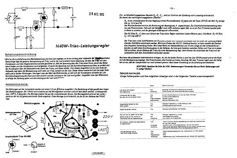 Schaltplan und Bestückungsplan eines Triac-Leistungsreglers