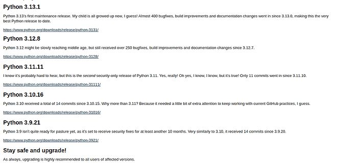 Informationen zu Python Software-Releases