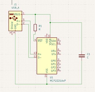 Schaltplan USB-zu-I2C Konverter mit MCP2221AxP