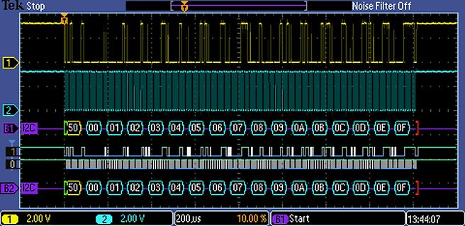 Oszilloskop Messung eines I2C Protokolls