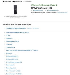 HP Workstation Treiber-Downloadseite