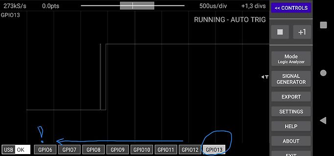 Screenshot eines Logikanalysators mit GPIO13 Signal
