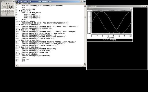 Programmcode und Sinus-Graph in HP Instrument BASIC
