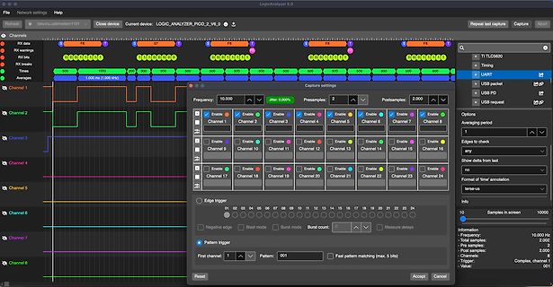 Screenshot eines Logic Analyzers mit UART-Daten