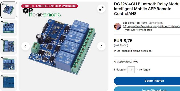 Bluetooth Relais Modul mit 4 Kanälen