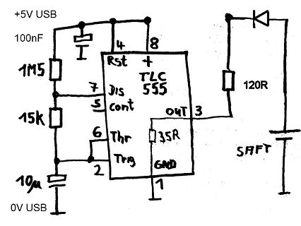 Handgezeichneter Schaltplan mit TLC 555