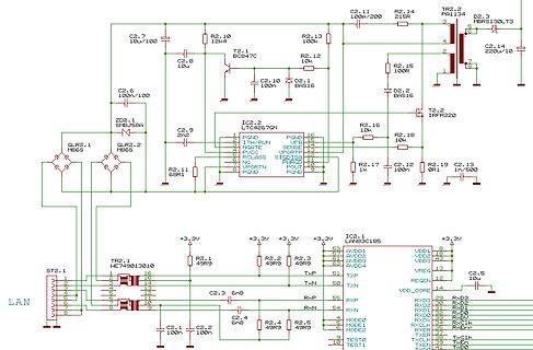 Schaltplan eines LAN-Moduls mit LTC4267QN