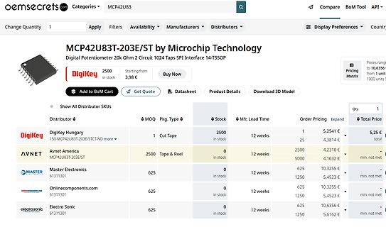 Webseite mit Preisvergleich für MCP42U83T-203E/ST