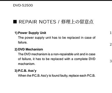 Reparaturhinweise für DVD-S2500